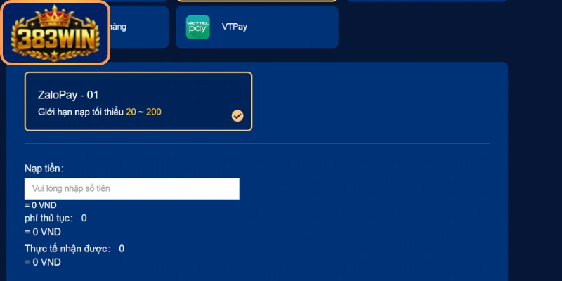 ZaloPay tiện lợi hỗ trợ nạp tiền 383win nhanh chóng