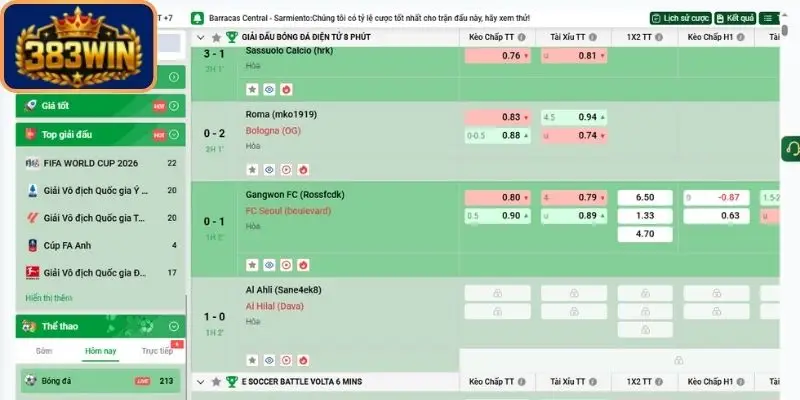 Nhiều kèo thể thao 383win chất lừ